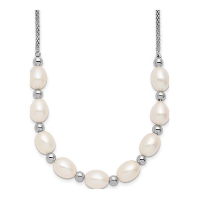 Sterling Silver Freshwater Cultured Pearl Beaded Rice Necklace
