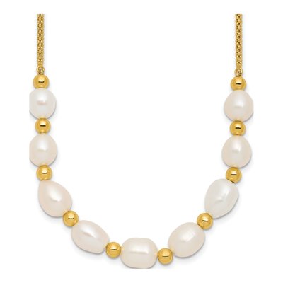 Gold-Plated Sterling Silver Freshwater Cultured Pearl Beaded Rice Necklace