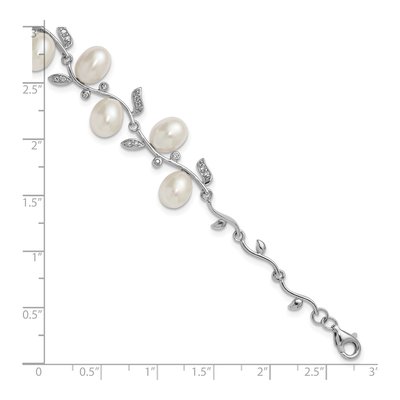 Sterling Silver Freshwater Cultured Pearl & CZ Leaf Bracelet – view 5