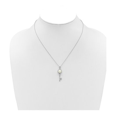 Sterling Silver Freshwater Cultured Pearl & CZ Key Necklace – view 3
