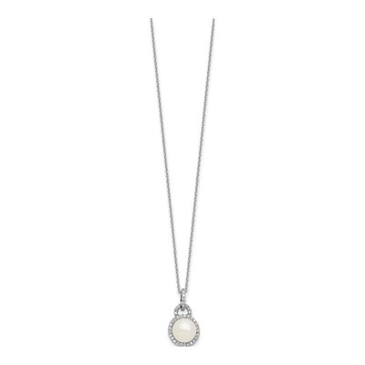 Sterling Silver Freshwater Cultured Pearl & CZ Halo Necklace – view 2
