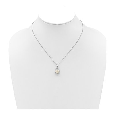 Sterling Silver Freshwater Cultured Pearl & CZ Halo Necklace – view 3