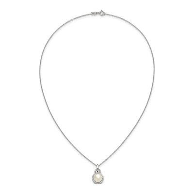 Sterling Silver Freshwater Cultured Pearl & CZ Halo Necklace – view 4