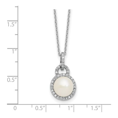 Sterling Silver Freshwater Cultured Pearl & CZ Halo Necklace – view 5