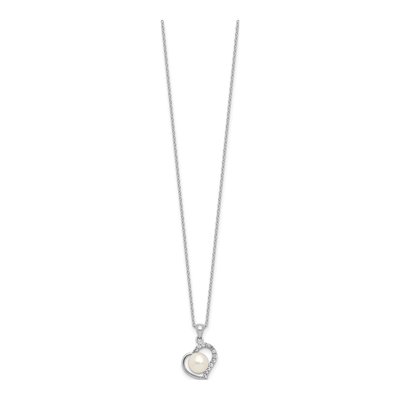 Sterling Silver Freshwater Cultured Pearl & CZ Heart Necklace – view 2