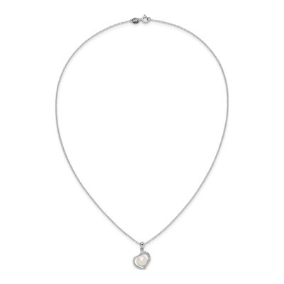 Sterling Silver Freshwater Cultured Pearl & CZ Heart Necklace – view 4