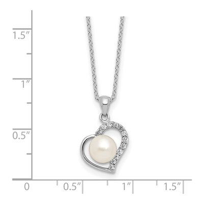 Sterling Silver Freshwater Cultured Pearl & CZ Heart Necklace – view 5