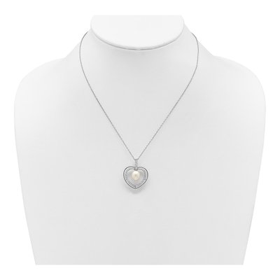Sterling Silver Freshwater Cultured Pearl & CZ Open Heart Necklace – view 3