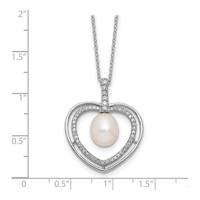 Sterling Silver Freshwater Cultured Pearl & CZ Open Heart Necklace – view 5