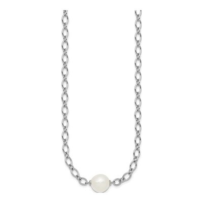 Sterling Silver Freshwater Cultured Pearl Semi-Round Center Open Link Cable Necklace – view 2