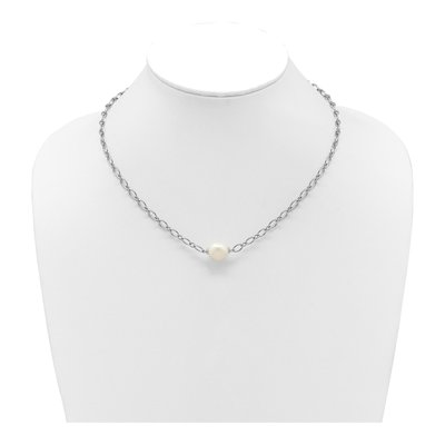 Sterling Silver Freshwater Cultured Pearl Semi-Round Center Open Link Cable Necklace – view 3