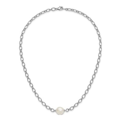 Sterling Silver Freshwater Cultured Pearl Semi-Round Center Open Link Cable Necklace – view 4
