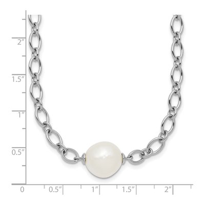 Sterling Silver Freshwater Cultured Pearl Semi-Round Center Open Link Cable Necklace – view 5