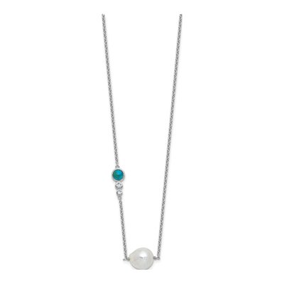 Sterling Silver Freshwater Cultured Pearl & CZ Necklace – view 2