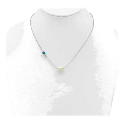 Sterling Silver Freshwater Cultured Pearl & CZ Necklace – view 3