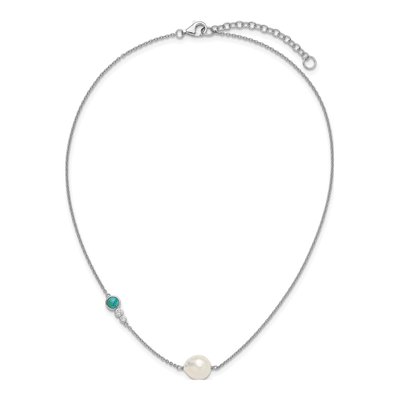 Sterling Silver Freshwater Cultured Pearl & CZ Necklace – view 4