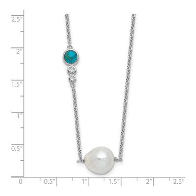 Sterling Silver Freshwater Cultured Pearl & CZ Necklace – view 5