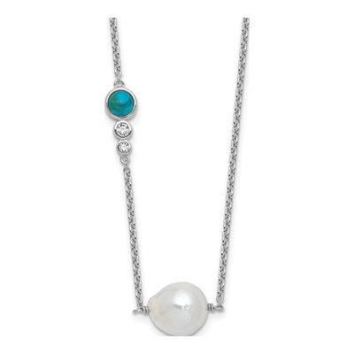 Sterling Silver Freshwater Cultured Pearl & CZ Necklace