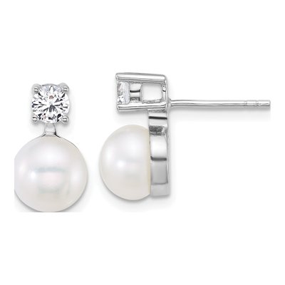 Sterling Silver Pearl & CZ Necklace Earring Set – view 2