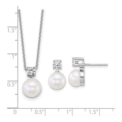 Sterling Silver Pearl & CZ Necklace Earring Set – view 7