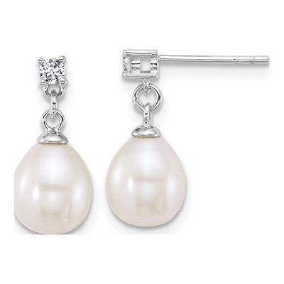 Sterling Silver Pearl & CZ Necklace & Earring Set – view 2
