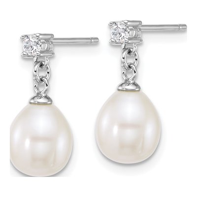 Sterling Silver Pearl & CZ Necklace & Earring Set – view 3