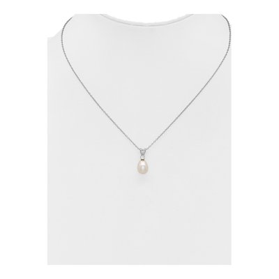 Sterling Silver Pearl & CZ Necklace & Earring Set – view 4