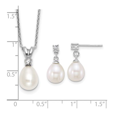 Sterling Silver Pearl & CZ Necklace & Earring Set – view 7