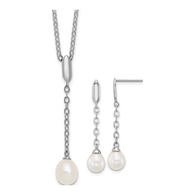 Sterling Silver Freshwater Pearl Necklace & Earring Set