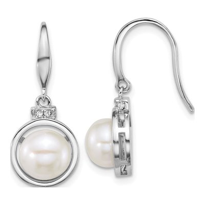 Sterling Silver Pearl & CZ Necklace Earring Set – view 2