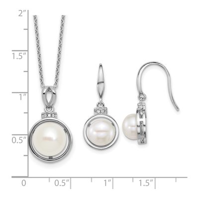 Sterling Silver Pearl & CZ Necklace Earring Set – view 7