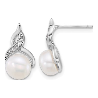 Sterling Silver Pearl & CZ Necklace and Earring Set – view 2