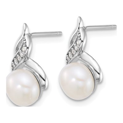 Sterling Silver Pearl & CZ Necklace and Earring Set – view 3