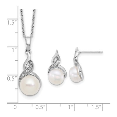 Sterling Silver Pearl & CZ Necklace and Earring Set – view 7
