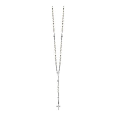 Sterling Silver Simulated Pearl Rosary Necklace – view 2