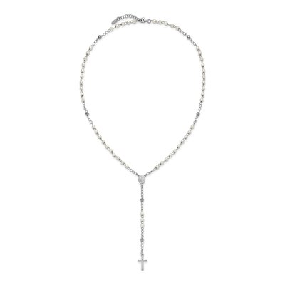 Sterling Silver Simulated Pearl Rosary Necklace – view 4