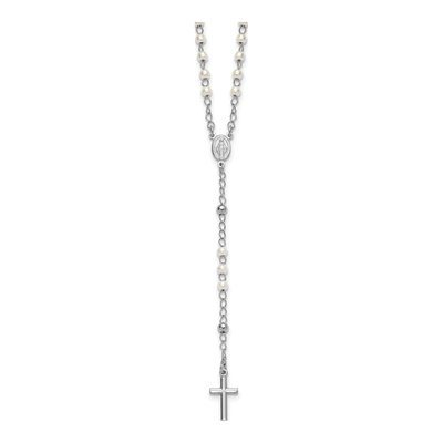 Sterling Silver Simulated Pearl Rosary Necklace