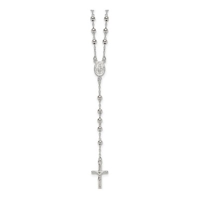 Sterling Silver Beaded Rosary Necklace