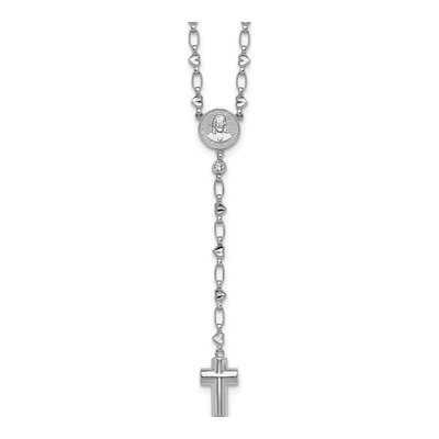 Sterling Silver CZ Cross Ash Holder Rosary Necklace
