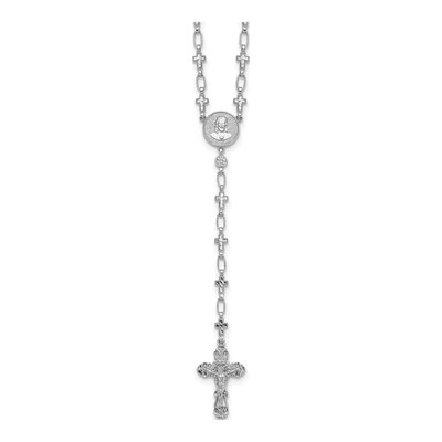 Sterling Silver CZ Rosary Cross Necklace