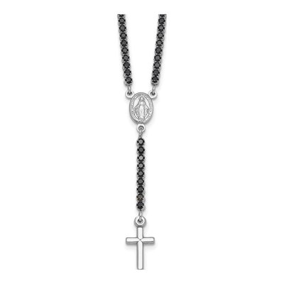 Sterling Silver CZ Rosary Necklace