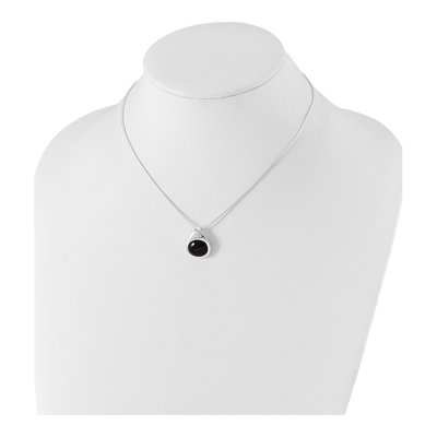 Sterling Silver Onyx Round Pendant Necklace – view 5