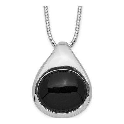 Sterling Silver Onyx Round Pendant Necklace