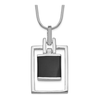 Sterling Silver Onyx Square Pendant Necklace