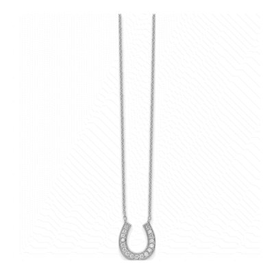 Sterling Silver Rhodium-Plated 16In W/2In Ext Cz Horseshoe Necklace – view 3