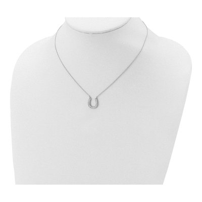 Sterling Silver Rhodium-Plated 16In W/2In Ext Cz Horseshoe Necklace – view 4