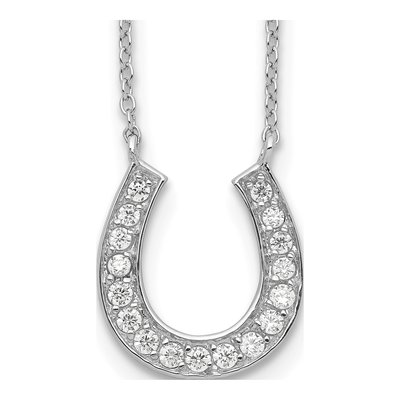 Sterling Silver Rhodium-Plated 16In W/2In Ext Cz Horseshoe Necklace