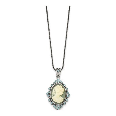 Sterling Silver CZ Antiqued Cameo Necklace – view 3