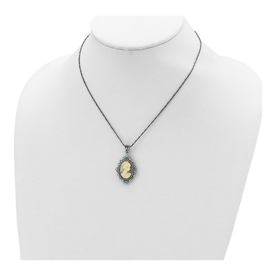 Sterling Silver CZ Antiqued Cameo Necklace – view 5