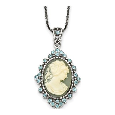 Sterling Silver CZ Antiqued Cameo Necklace